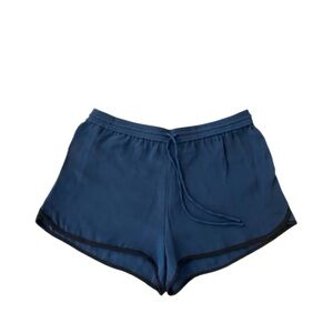 L’Academie‎ Navy Blue Black Trim 100% Silk Drawstring Shorts Size Medium
